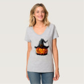 Wicked Pumpkin Witch Hat Halloween T-Shirt (Voorkant volledig)