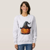 Wicked Pumpkin Witch Hat Halloween T-Shirt (Voorkant volledig)