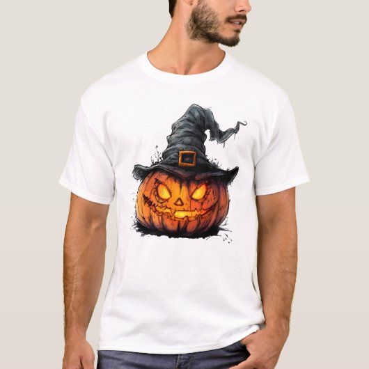 Wicked Pumpkin Witch Hat Halloween T-Shirt (Voorkant)
