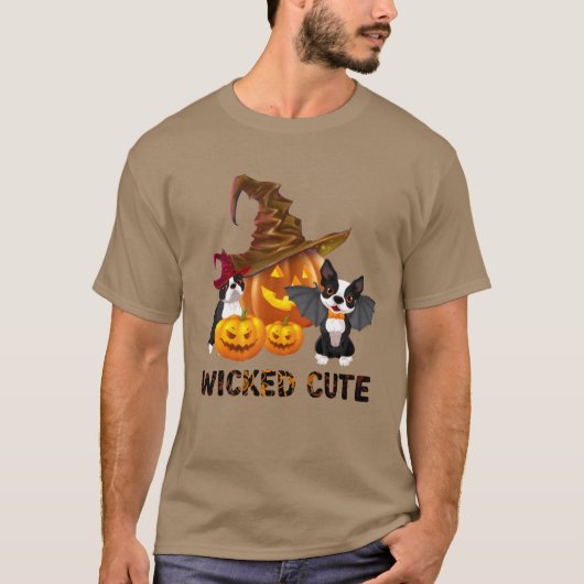 Wicked Schattigee Halloween Witch Bostonerrier vri T-shirt (Voorkant)