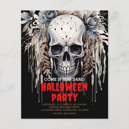 Wicked Skull Black Halloween Party uitnodiging Flyer (Voorkant)