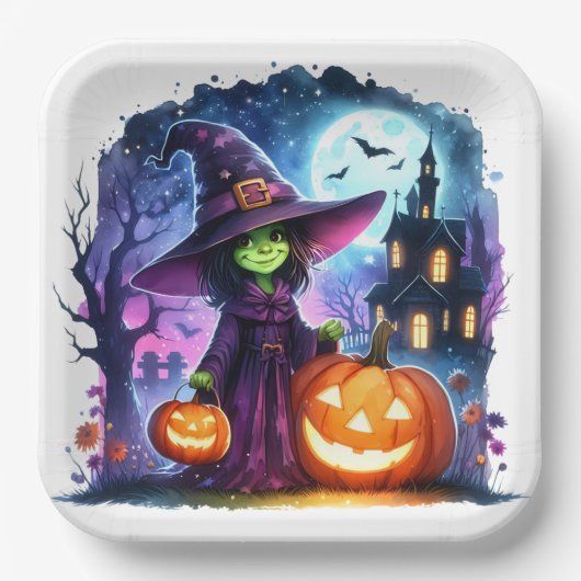 Wicked Spooky Schattigee Heks Halloween Paper Bord (Voorkant)
