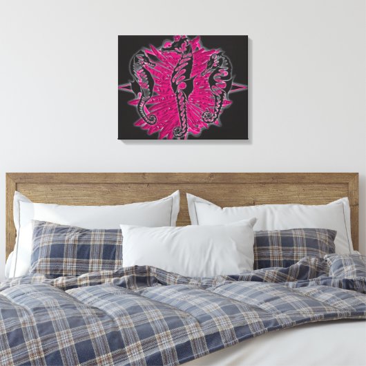 Wicked Waters Zeepaardjes op Roze Zeewier Canvas Afdruk (Insitu (Slaapkamer))