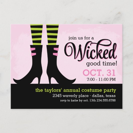 Wicked Witch Halloween Costume Party Invitation Uitnodiging Briefkaart (Voorkant)