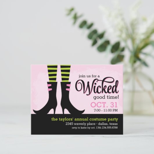 Wicked Witch Halloween Costume Party Invitation Uitnodiging Briefkaart (Staand voorkant)
