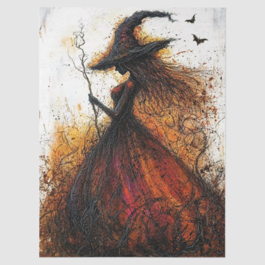 Wicked Witch in Red with Bats Decoupage Tissuepapier (Voorkant)