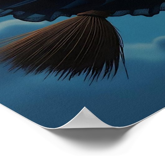 Wicked Witch op een bezem bij volle maan Poster (Hoek)