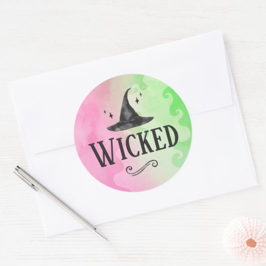 Wicked Witch Roze & Groene Verjaardag Ronde Sticke Ronde Sticker (Envelop)