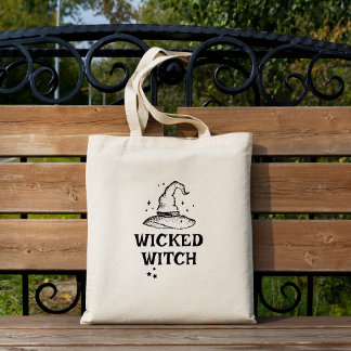 Wicked Witch Zwart en Wit Halloween Sterren Tote Bag