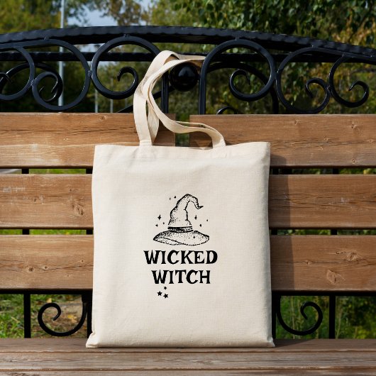 Wicked Witch Zwart en Wit Halloween Sterren Tote Bag
