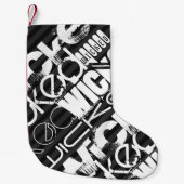 Wicked; zwart en donkergrijze strepen kleine kerstsok (Voorkant)