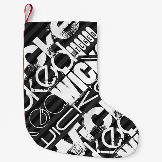 Wicked; zwart en donkergrijze strepen kleine kerstsok (Voorkant)