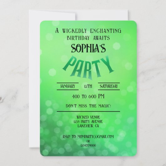 Wickedly Fun Verjaardagsfeest Groen Roze Glinda (Achterkant)