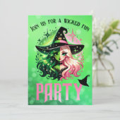 Wickedly Fun Verjaardagsfeest Groen Roze Glinda Aankondiging (Staand voorkant)