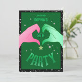 Wickedly Fun Verjaardagsfeest Groen Roze Glinda Aankondiging (Staand voorkant)