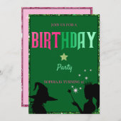 Wickedly Fun Verjaardagsfeest Groen Roze Glinda Aankondiging (Voorkant / Achterkant)