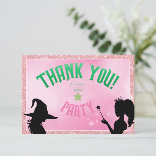Wickedly Fun Verjaardagsfeest Groen Roze Glinda Bedankkaart (Staand voorkant)
