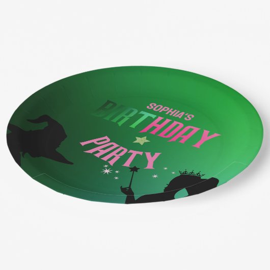 Wickedly Fun Verjaardagsfeest Groen Roze Glinda Papieren Bordje (Gekanteld)