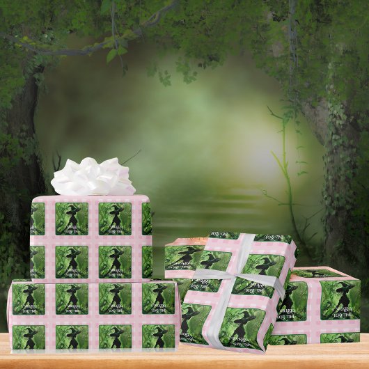 Wickedly goede heks groen en roze gingham plaid cadeaupapier