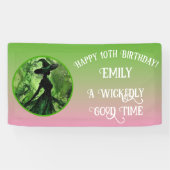Wickedly goede heks groen roze Happy Birthday Spandoek (Horizontaal)