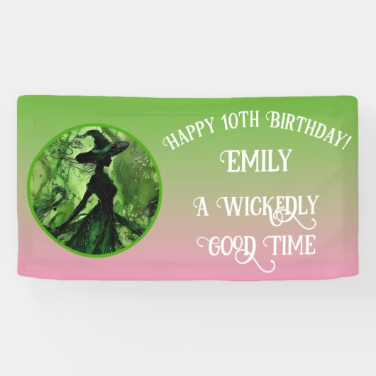 Wickedly goede heks groen roze Happy Birthday Spandoek (Horizontaal)