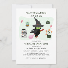 Wickedly Schattigee Green Witch verjaardagsfeestje Kaart