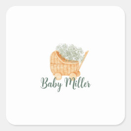 Wicker Baby Carriage Vierkante Sticker