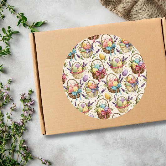 Wicker Basket Easter Eggs with Lavender Ronde Sticker