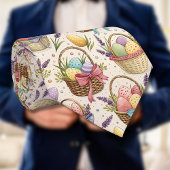 Wicker Basket Easter Eggs with Lavender Stropdas