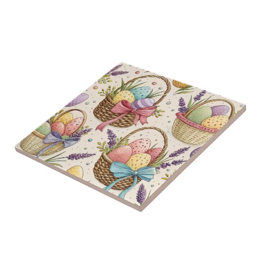 Wicker Basket Easter Eggs with Lavender Tegeltje (Zijkant)