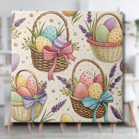 Wicker Basket Easter Eggs with Lavender Tegeltje