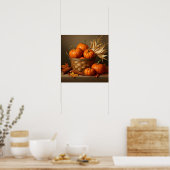 Wicker Basket en pompoen - Rustieke boerderij Poster (Keuken)