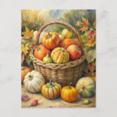 Wicker Basket met pompoenen - Welkom Herfst Feestdagenkaart (Voorkant)