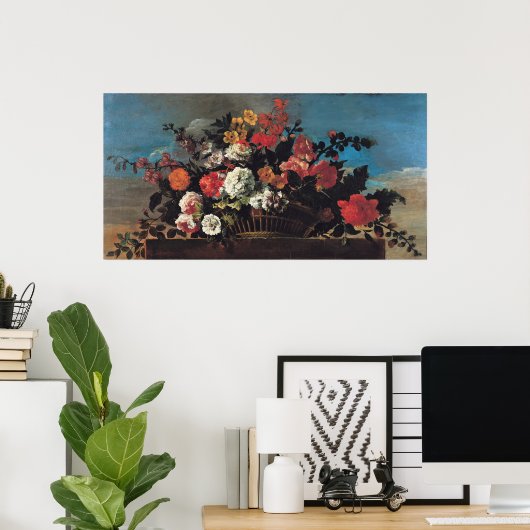 Wicker Basket of Flowers Poster (Thuiskantoor)