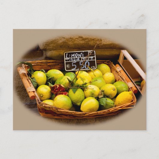 Wicker Basket of Italy Lemons at Market Briefkaart (Voorkant)