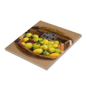 Wicker Basket of Italy Lemons at Market Tegeltje (Zijkant)