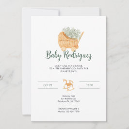 Wicker Carriage & Rocking Horse Baby - Sage Green Kaart