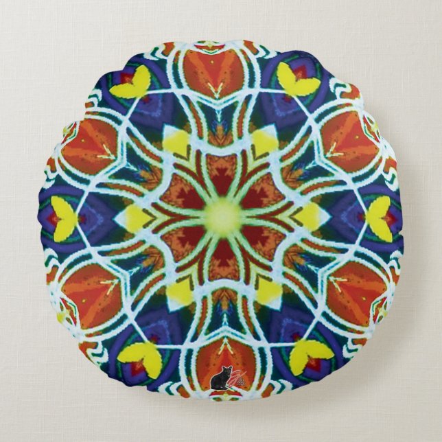 Wicker Kaleidoscope Rond Kussen (Voorkant)