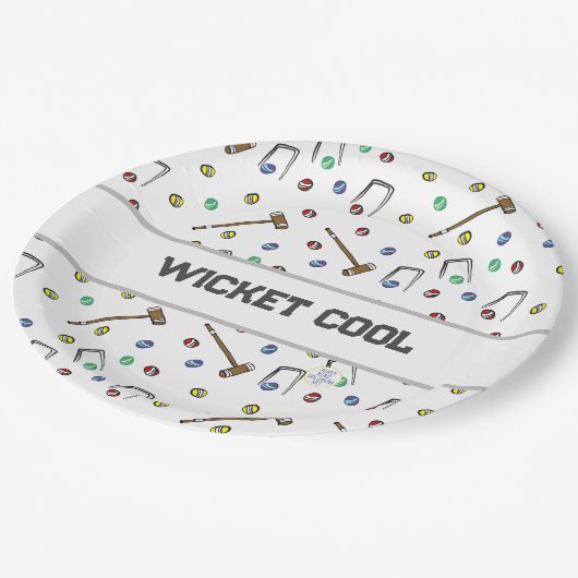 Wicket Cool Croquet Pun met de hand geïllustreerd  Papieren Bordje (Gekanteld)