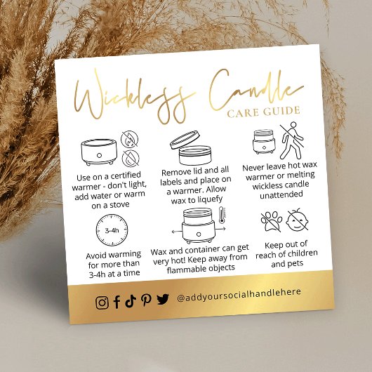 Wickless Candle Gold Script Logo Lux Care Card Vierkante Visitekaartje