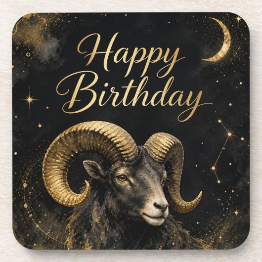 Widder Happy Birthday Sternzeichen Design Bier Onderzetter (Voorkant)