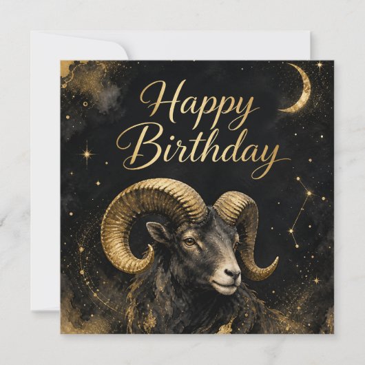 Widder Happy Birthday Sternzeichen Design Feestdagenkaart (Voorkant)
