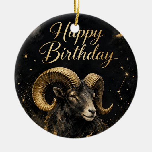 Widder Happy Birthday Sternzeichen Design Keramisch Ornament (Voorkant)
