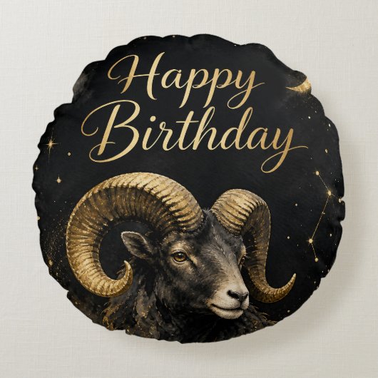 Widder Happy Birthday Sternzeichen Design Rond Kussen (Voorkant)