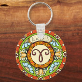 Widder Sternzeichen farbenfrohes Mandala Sleutelhanger (Voorkant)