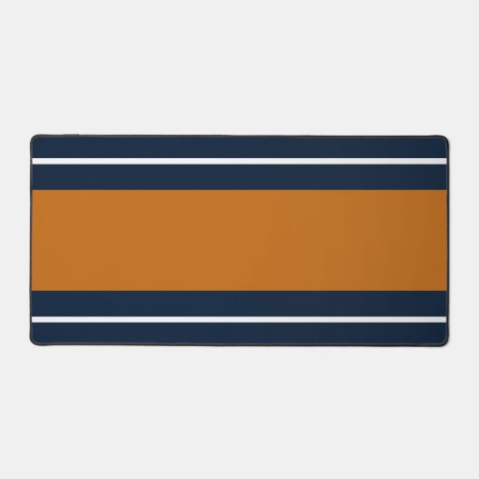 Wide 70s Sinaasappel White Navy Blue Racing Stripe Bureaumat (Voorkant)