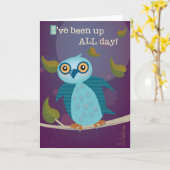 Wide-Eyed Owl in Moonlight Wenskaart Kaart (Gele Bloem)