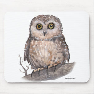 Wide Eyed Owl Wildlife Waterverf Art Muismat