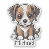 Wide Eyed Puppy Dog Monogram Waterdicht Sticker (Voorkant)