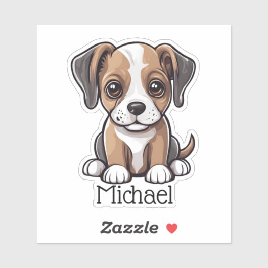 Wide Eyed Puppy Dog Monogram Waterdicht Sticker (Vel)